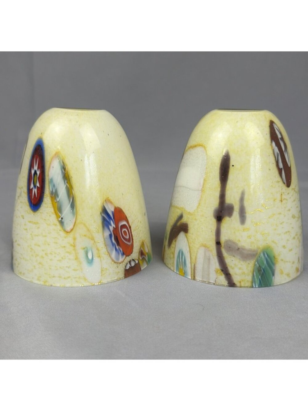 2 Vintage Cane Millefiori Art Glass Pendant Lamp Shade Light 4.5" Tall
